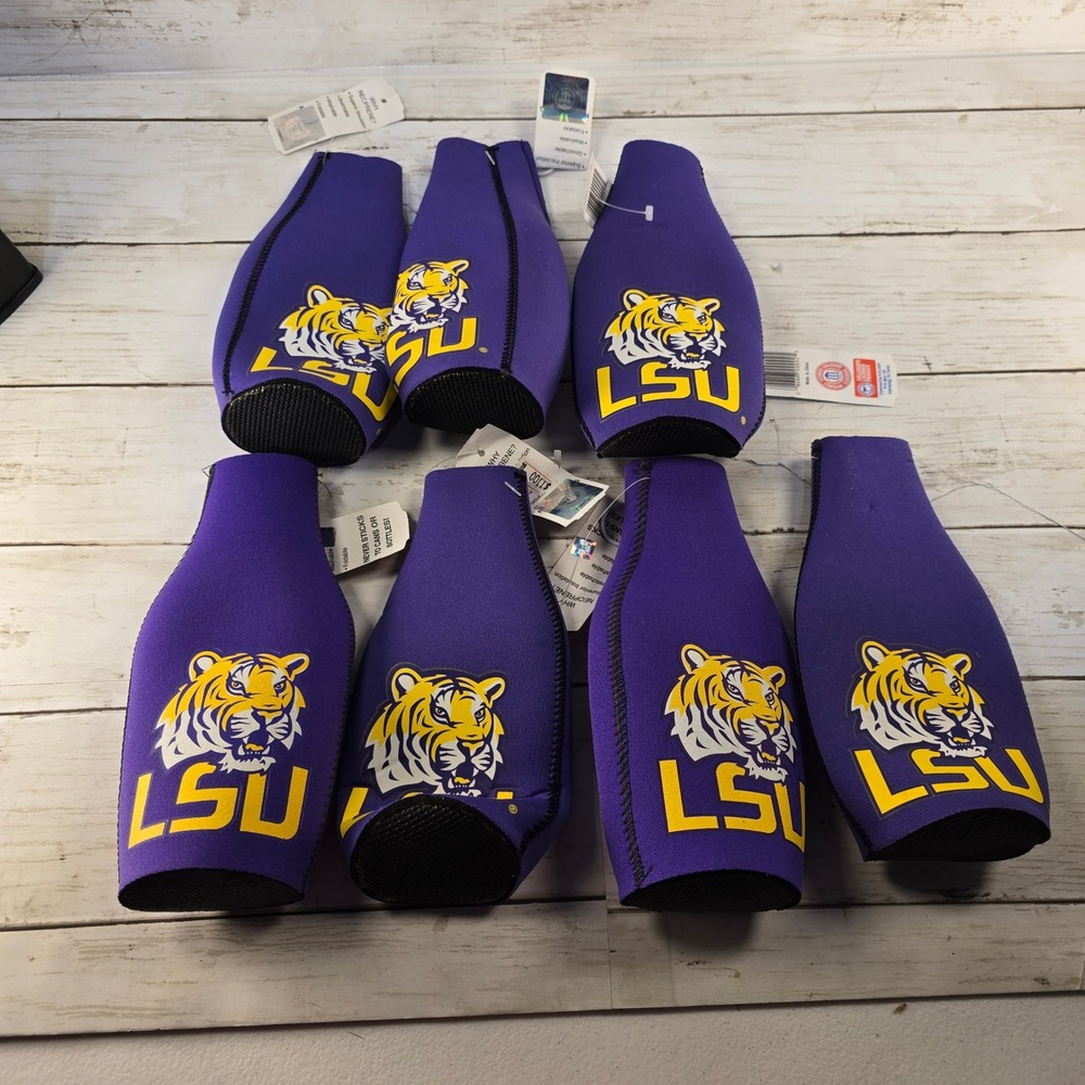 NWT LSU Tigers Kolder Kaddy Neoprene Bottle Koozie‎ Insulators Purple Set of 7